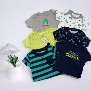 Like New Carter's Kids Striped and Graphic Tees Bodysuits- Green, Blue, Gray